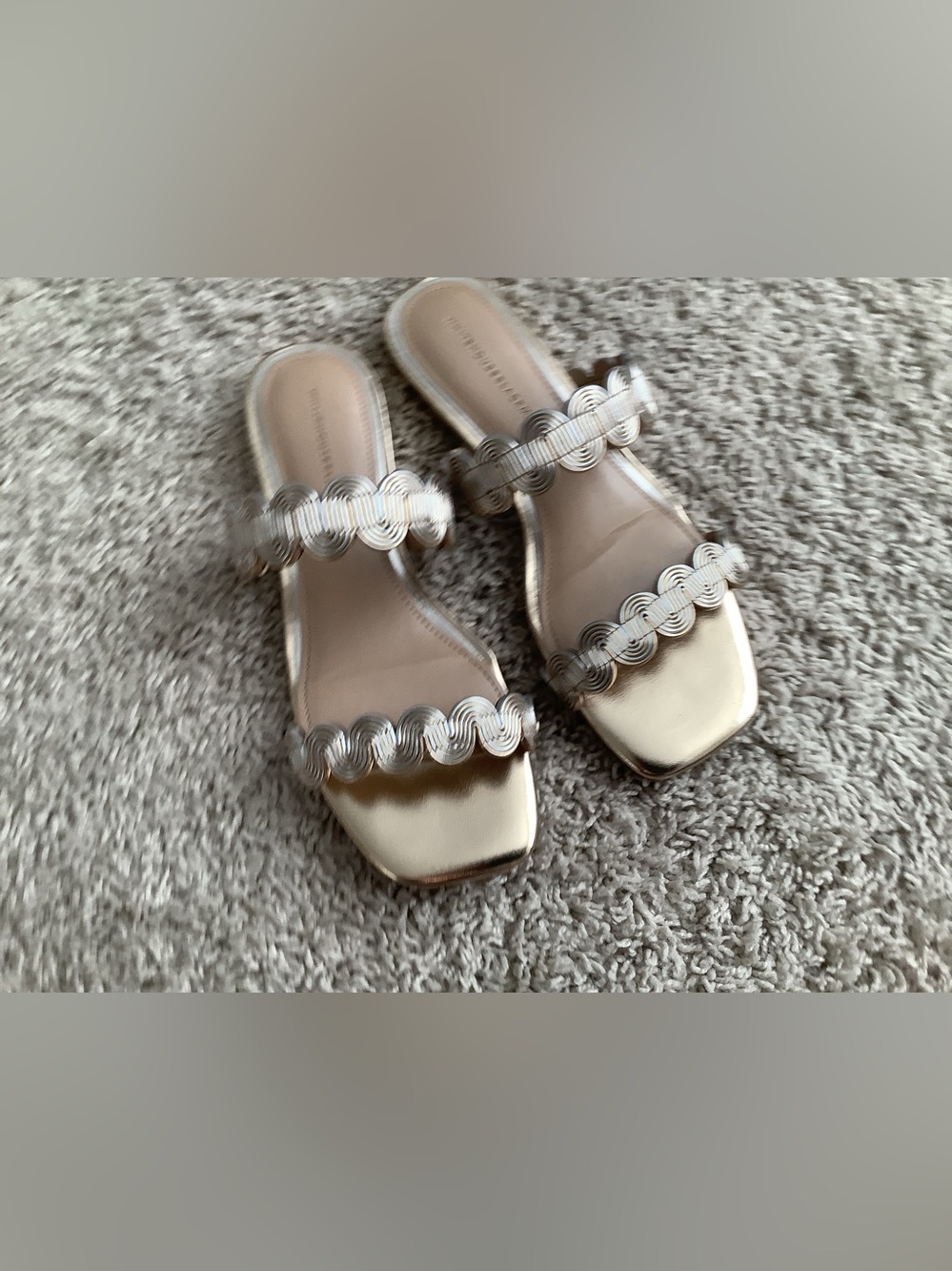 WORN ONCE! White House Black Market Mixed Metal Flat Sandal - Picture 3 of 9